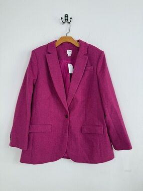 J.Crew Pink Wool Relaxed one-button blazer Magenta Grape NWT Sz 16